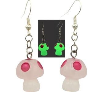 Glow in the Dark Mushroom Earrings Pink – Rave Festival Gamer Style